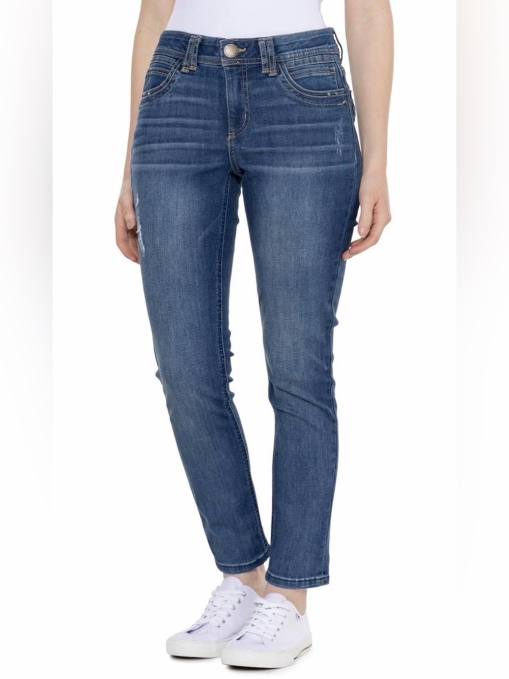 Democracy Mid-Rise AB Texhnology Girlfriend Slim Jeans in Medium Blue Wash NEW 4